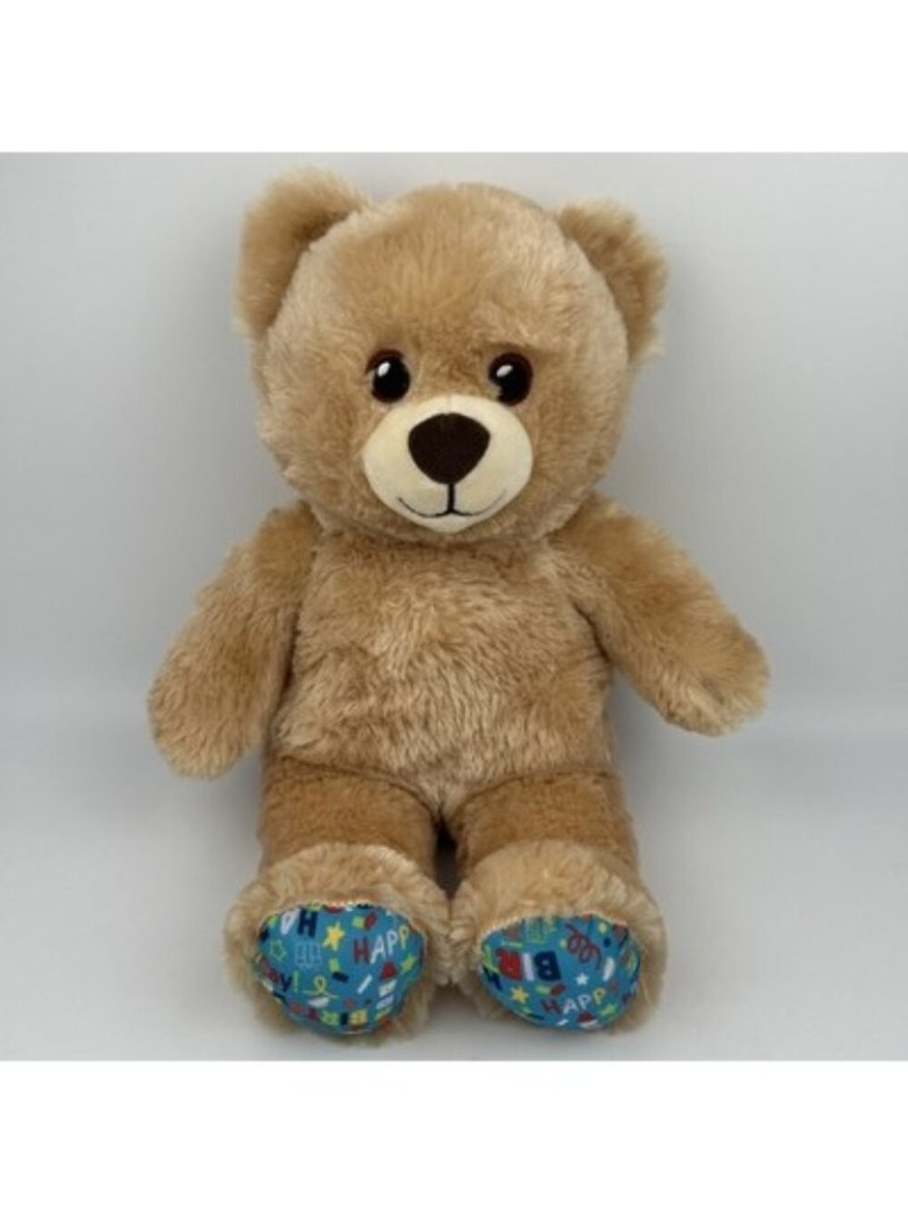 Build a Bear Happy Birthday Plush Tan Bear Blue Confetti BAB Teddy Bear 16”